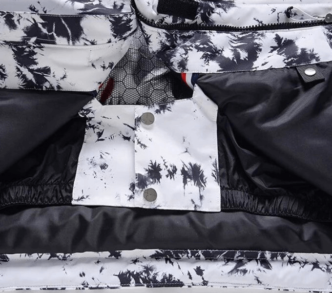 Close-up of windproof thickened women's ski jacket SF1763 with waterproof and breathable material, hood collar open view.